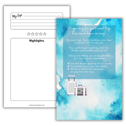 Travel packing list printable template