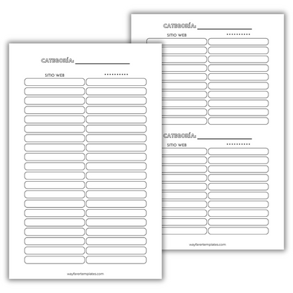 Administrador de contraseñas plantilla imprimible