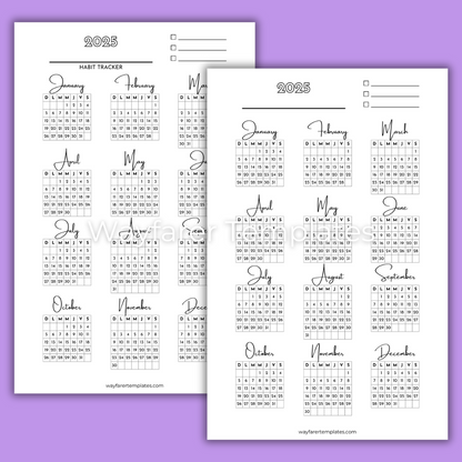 Habit tracker 3-line printable templates. Digital stationery.