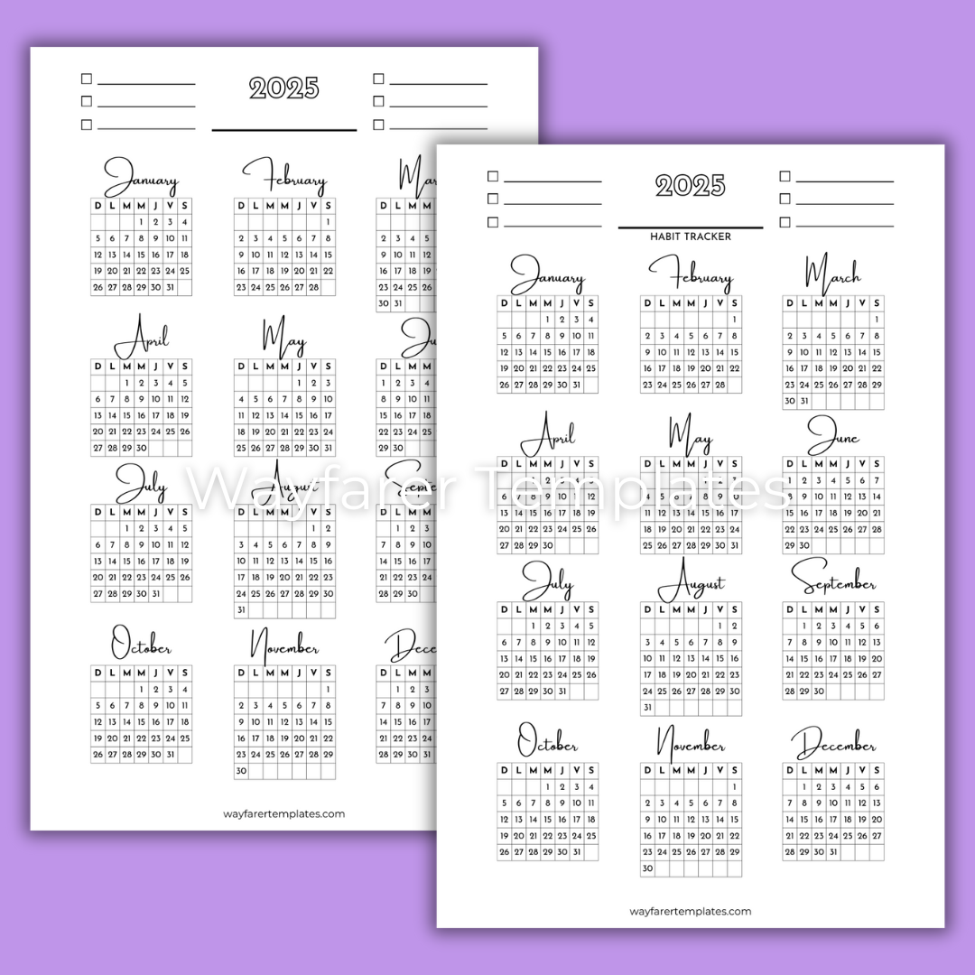 Habit tracker 6-line printable templates. Digital stationery.