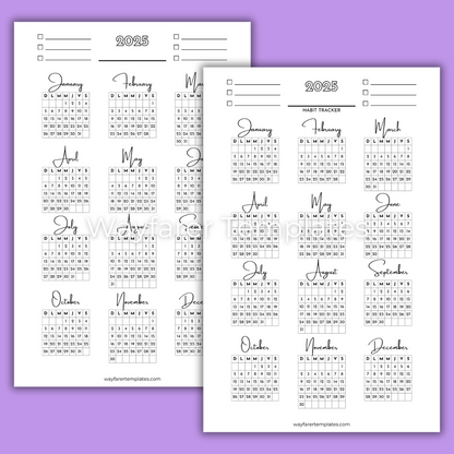 Habit tracker 6-line printable templates. Digital stationery.