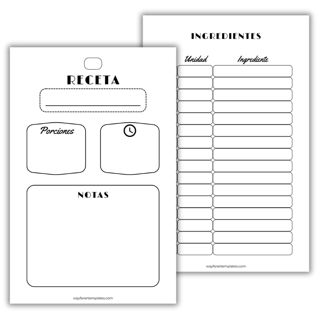 Recetario de cocina plantilla imprimible