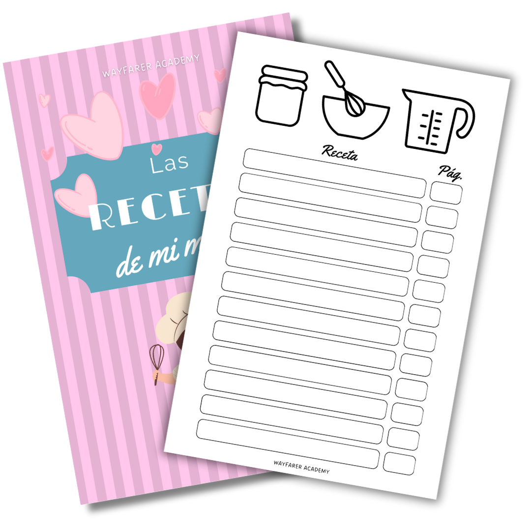 Papelería digital. Plantillas imprimibles. Recetario de cocina para recetas familiares. Las recetas de mi mamá. 12 recetas por página. Blanco y negro.