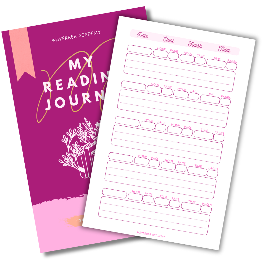 Printable templates. Reading journal and logbook. Digital stationery. Pink color.