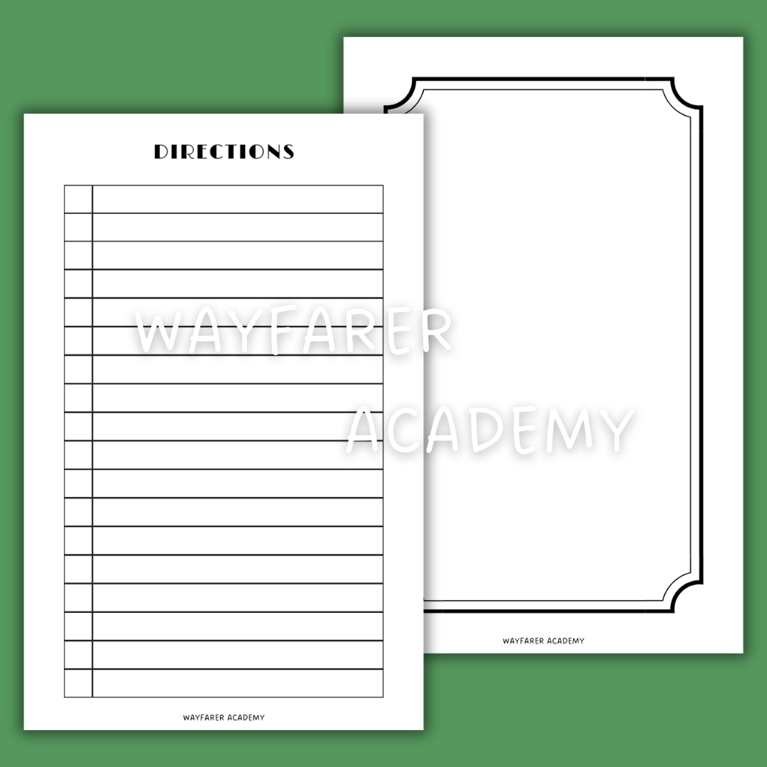 Recipe book directions template and blank page printable insert