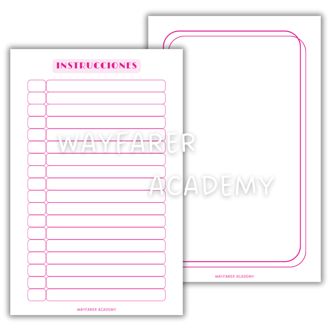 Papelería digital. Plantillas imprimibles. Recetario de cocina para recetas de familiares. Las recetas de mi mamá. Instrucciones y página en blanco. Color rosa.