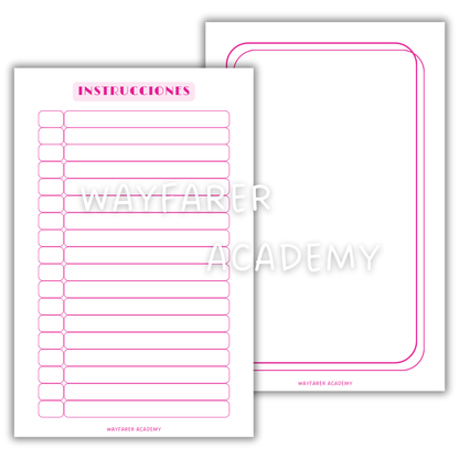 Papelería digital. Plantillas imprimibles. Recetario de cocina para recetas de familiares. Las recetas de mi mamá. Instrucciones y página en blanco. Color rosa.