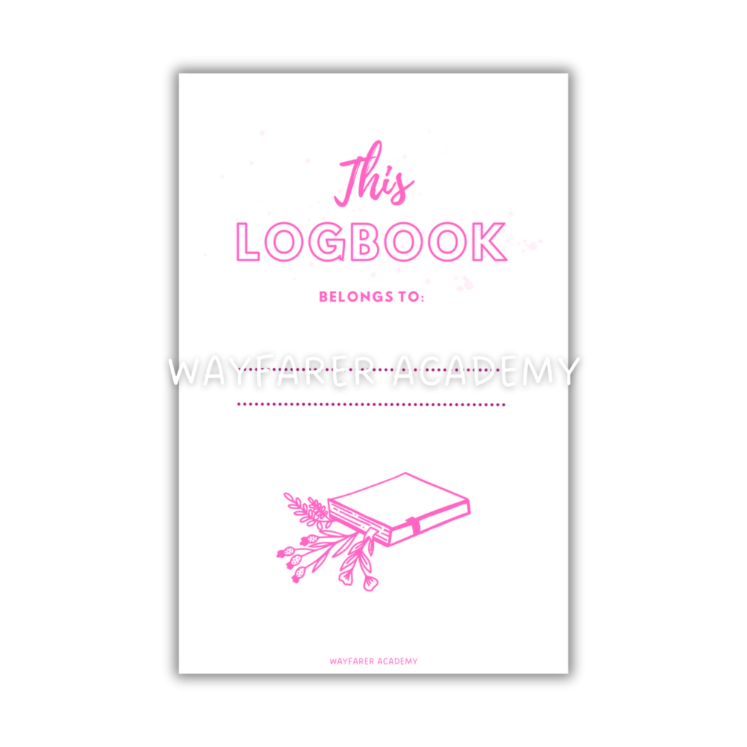 Printable templates. Reading journal. This logbook belongs to page. Digital stationery. Pink color.